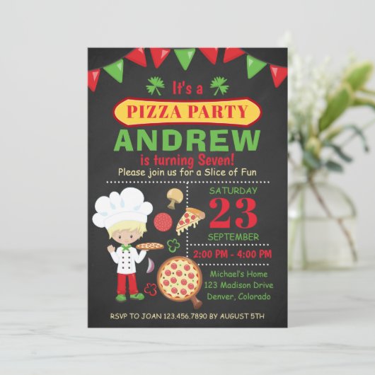 Pizza Birthday Party Invitation Kaart (Staand voorkant)