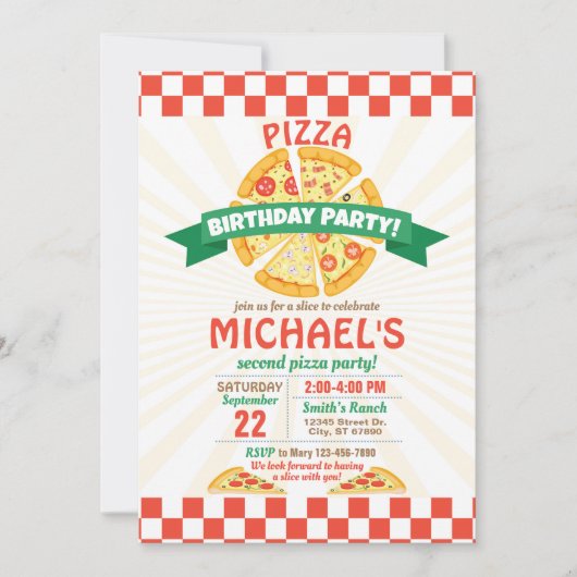 Pizza Birthday Party Invitation Kaart (Voorkant)