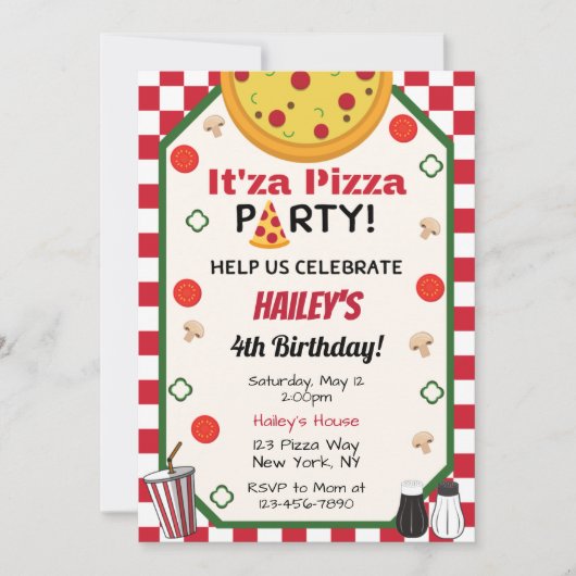Pizza Birthday Party Invitation Kaart (Voorkant)