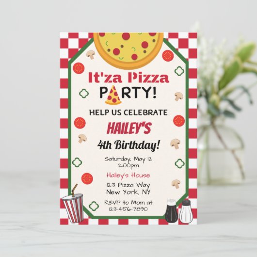 Pizza Birthday Party Invitation Kaart (Staand voorkant)