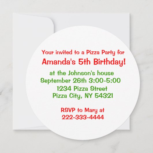 Pizza Birthday Party Invitation Kaart (Achterkant)