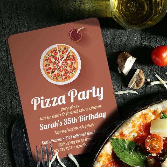Pizza Birthday Party Invitation Kaart