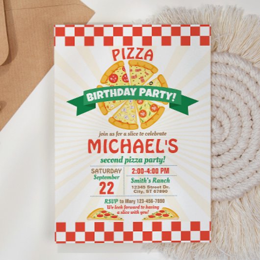 Pizza Birthday Party Invitation Kaart