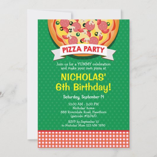 Pizza Birthday Party Invitation Kaart (Voorkant)