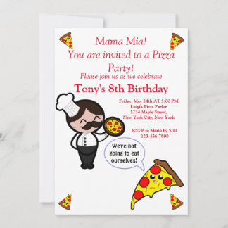 Pizza Birthday Party Invitation Kaart