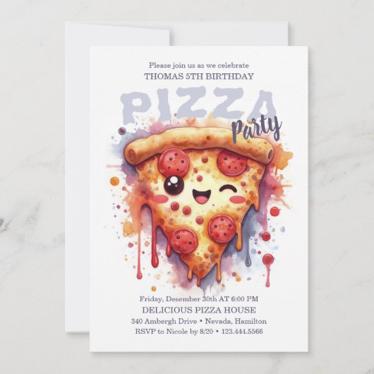 Pizza Birthday Party Invitation Kaart (Voorkant)