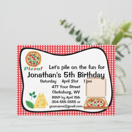 Pizza Birthday Party Kaart (Staand voorkant)