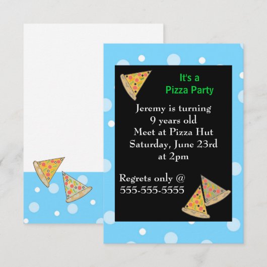 Pizza Birthday Party Kaart (Voorkant / Achterkant)