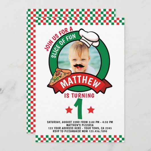 Pizza Birthday Party Kaart (Voorkant / Achterkant)