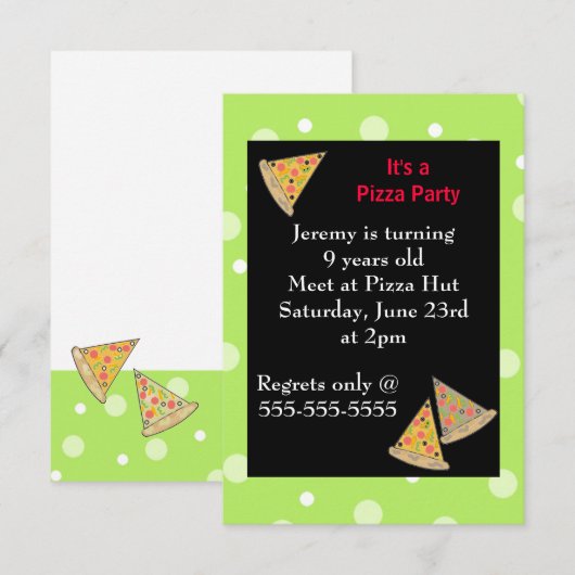 Pizza Birthday Party Kaart (Voorkant / Achterkant)