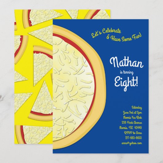 Pizza Birthday Party Kaart (Voorkant / Achterkant)