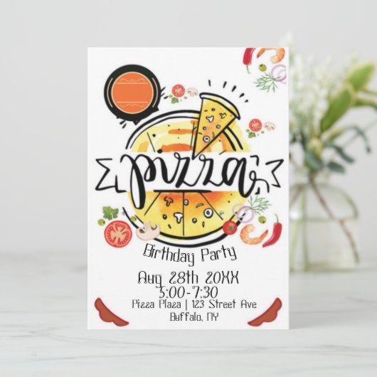Pizza Birthday Party Kaart (Staand voorkant)