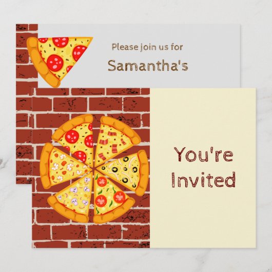 Pizza Birthday Party Kaart (Voorkant / Achterkant)