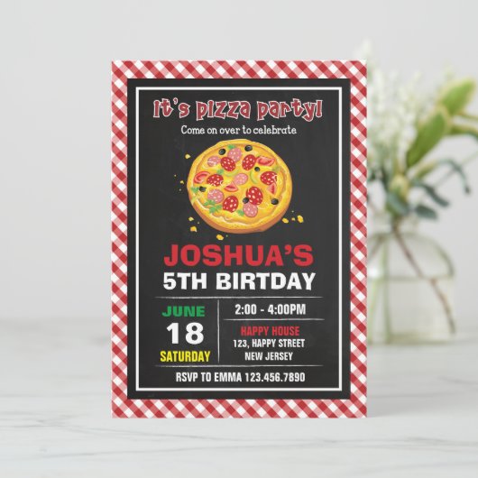 Pizza Birthday Uitnodiging (Staand voorkant)