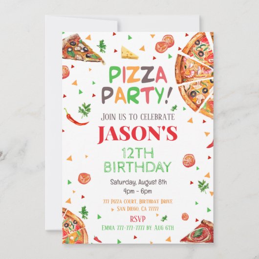 Pizza Birthday Uitnodiging (Voorkant)
