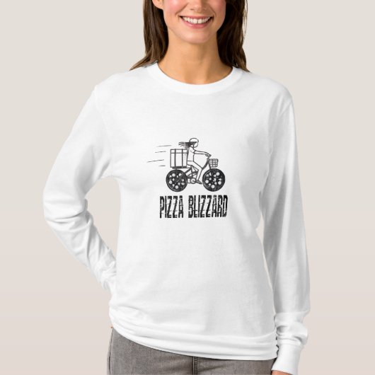 Pizza Blizzard Bezorger op Fiets T-shirt (Voorkant)