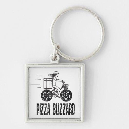 Pizza Blizzard Fietskoerier Chauffeur Sleutelhanger (Voorkant)