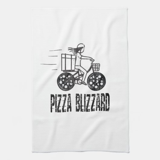 Pizza Blizzard Fietskoerier Chauffeur Theedoek (Verticaal)
