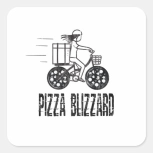 Pizza Blizzard Fietskoerier Chauffeur Vierkante Sticker