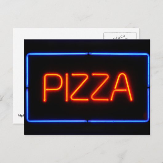 PIZZA Blue & Red Neon Sign Briefkaart (Voorkant / Achterkant)