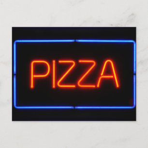 PIZZA Blue & Red Neon Sign Briefkaart