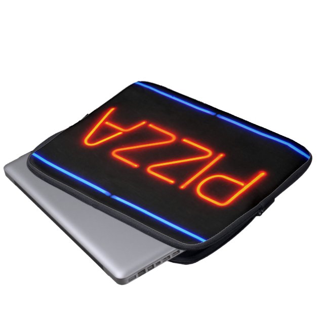 PIZZA Blue & Red Neon Sign Laptop Sleeve (Voorkant onderkant)