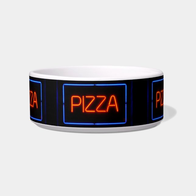 PIZZA Blue & Red Neon Sign Voerbakje (Voorkant)
