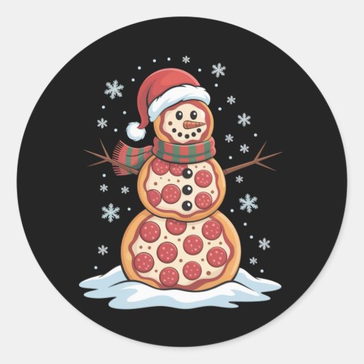Pizza Boomman Kerstman Hoed Kerstfeest Grappig Ronde Sticker (Voorkant)