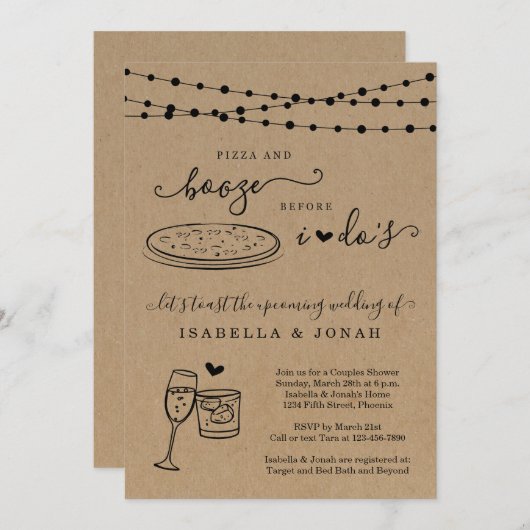 Pizza & Booze voor ik de bruiloft van Couple doe Kaart (Voorkant / Achterkant)