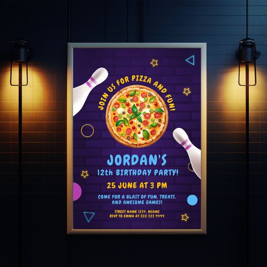 Pizza Bowling Fun Verjaardagsfeest Kaart