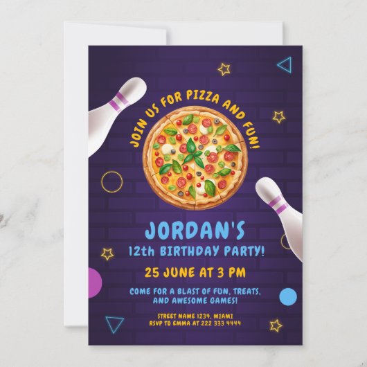Pizza Bowling Fun Verjaardagsfeest Kaart (Voorkant)