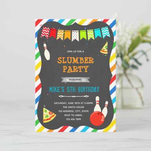 Pizza bowling uitnodiging (Staand voorkant)