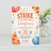 Pizza Bowling Verjaardagsuitnodiging Kaart (Staand voorkant)