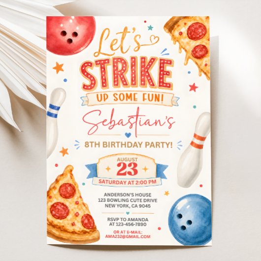 Pizza Bowling Verjaardagsuitnodiging Kaart