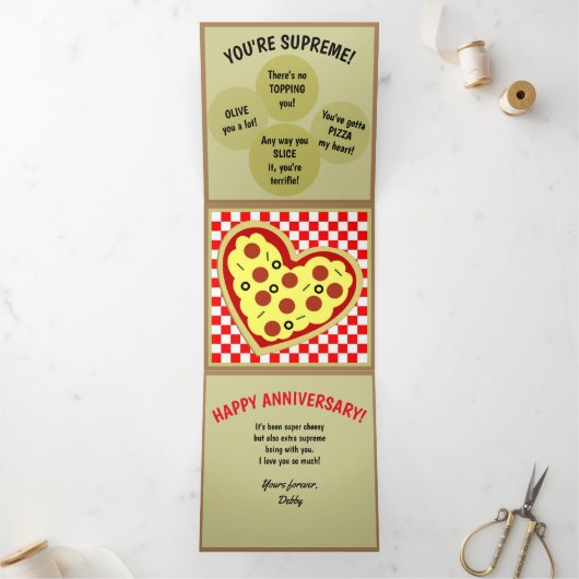 Pizza Box Puns Jubileum Valentijn Tri-Fold Kaart (Binnen)