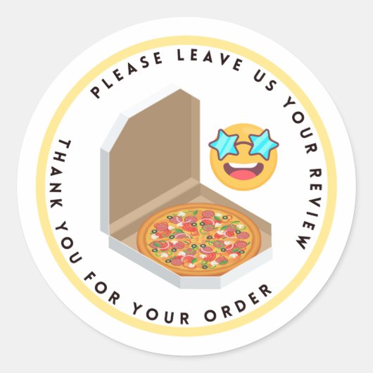 Pizza Box Tekening Verlof Review Dank u Ronde Sticker (Voorkant)