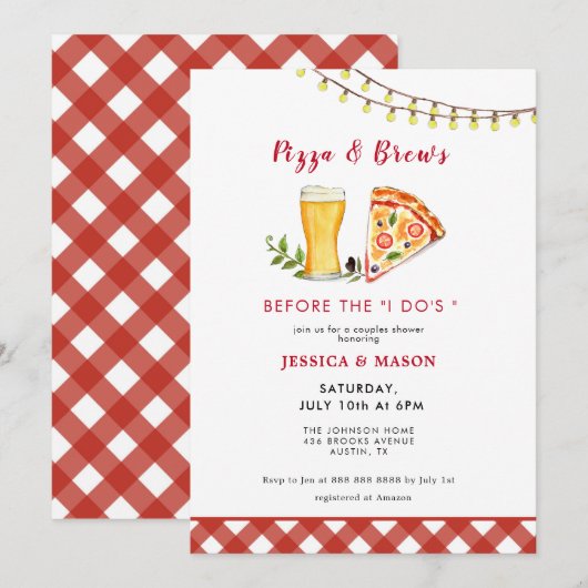 Pizza & Brew Casual Koppels Douche Kaart (Voorkant / Achterkant)