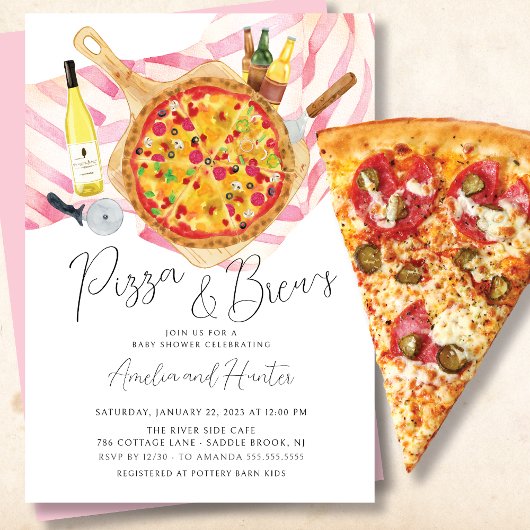 Pizza & Brew Couples Baby shower Uitnodiging meisj