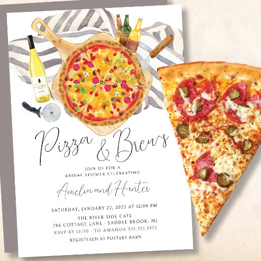 Pizza & Brew Couples Bridal Shower Invitation Kaart
