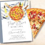 Pizza & Brew repetitie Kaart<br><div class="desc">Fun casual pizza & brews voor de repetitieve uitnodiging van I-do's met een pizza op een pizzaschil met flessen bier en wijn op een blauwe en witte strepe tafelkleed. Beschikbaar in ons voor dit ontwerp in taupe</div>