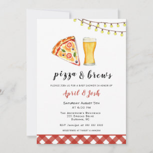 Pizza & Brews Co Ed Baby shower Kaart
