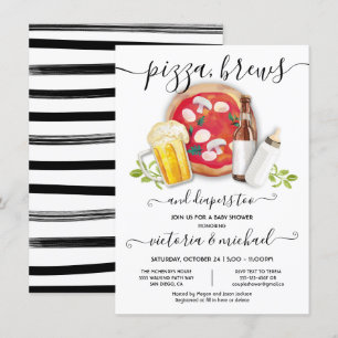 Pizza Brews & Diapers voor Baby shower Uitnodiging