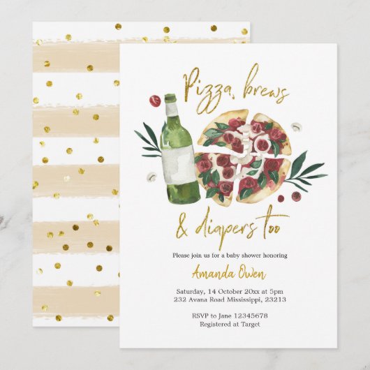 Pizza, Brews en Diapers voor Baby shower Invitatie Kaart (Voorkant / Achterkant)