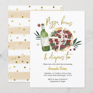 Pizza, Brews en Diapers voor Baby shower Invitatie Kaart