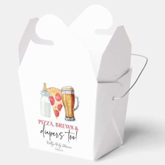 Pizza Brews en Luiers ook! Baby Shower Bedankdoosjes (Geopend)