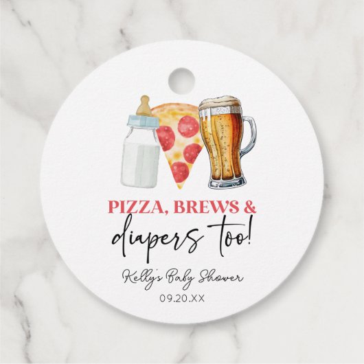 Pizza Brews en Luiers ook! Baby Shower Bedankjes Labels (Achterkant)