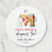 Pizza Brews en Luiers ook! Baby Shower Bedankjes Labels (Voorkant)