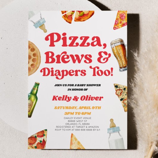 Pizza Brews en Luiers ook! Baby Shower Kaart