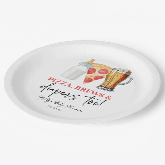 Pizza Brews en Luiers ook! Baby Shower Papieren Bordje (Gekanteld)