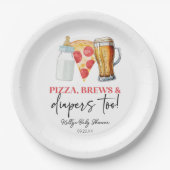 Pizza Brews en Luiers ook! Baby Shower Papieren Bordje (Voorkant)